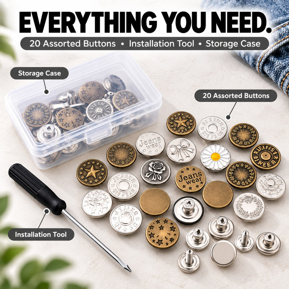 No-Sew Jeans Button Kit