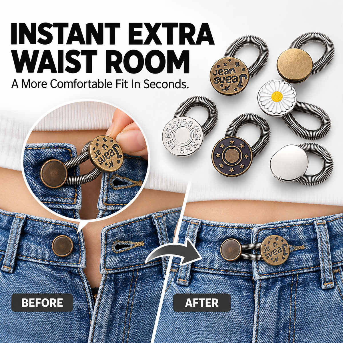 Adjustable Spring Waist Extender Buttons