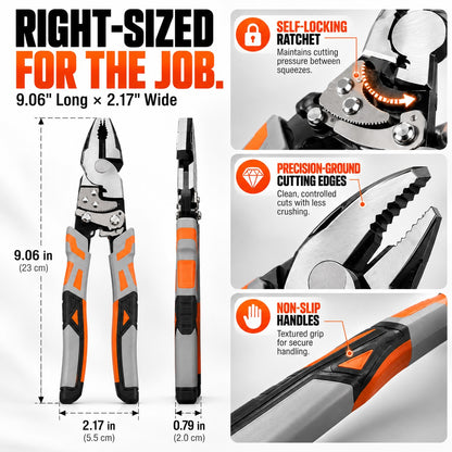 9" Ratcheting Self-Locking Wire Cutter Pliers