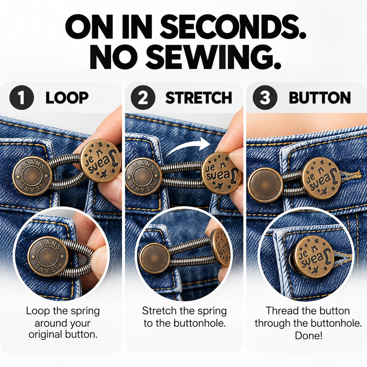 Adjustable Spring Waist Extender Buttons