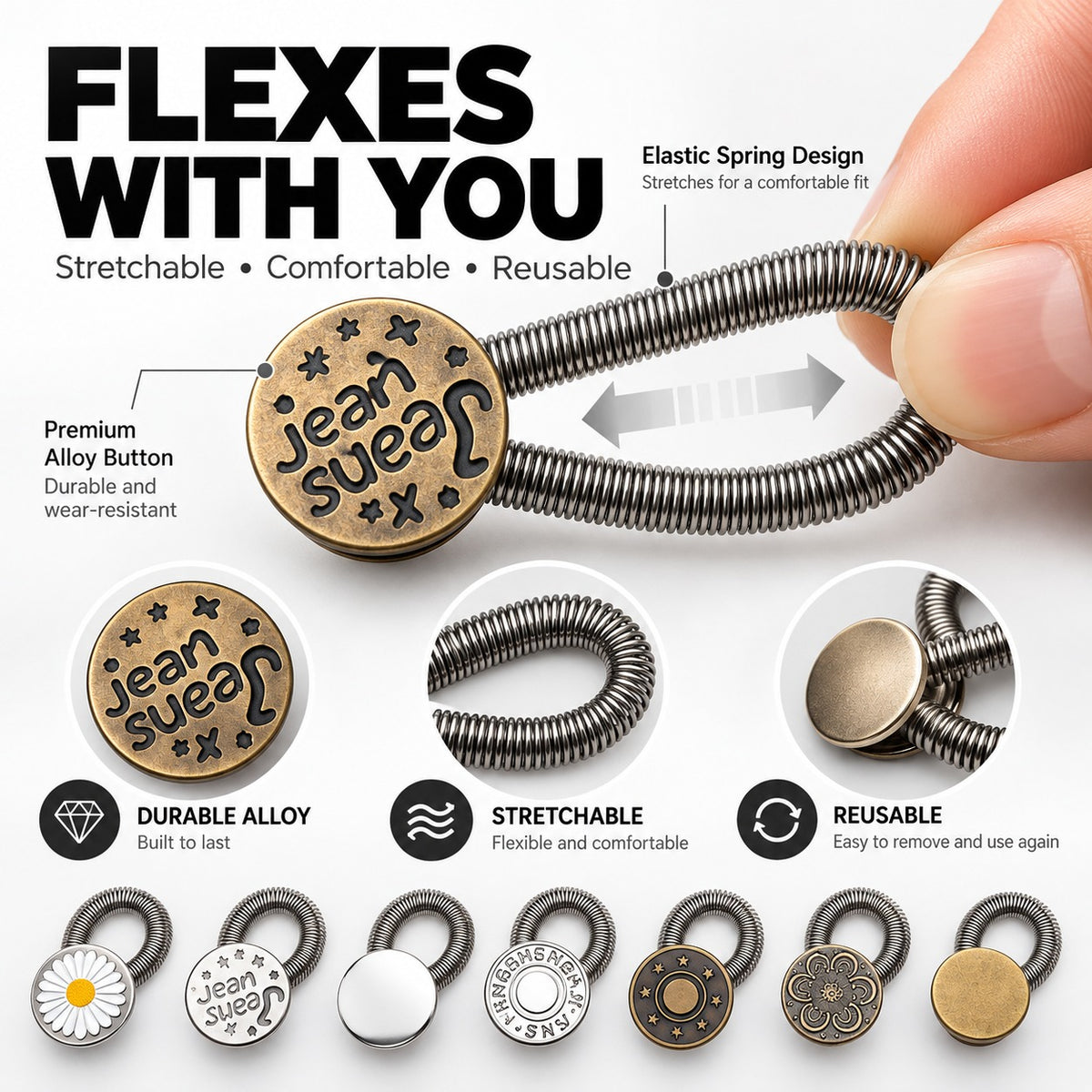 Adjustable Spring Waist Extender Buttons