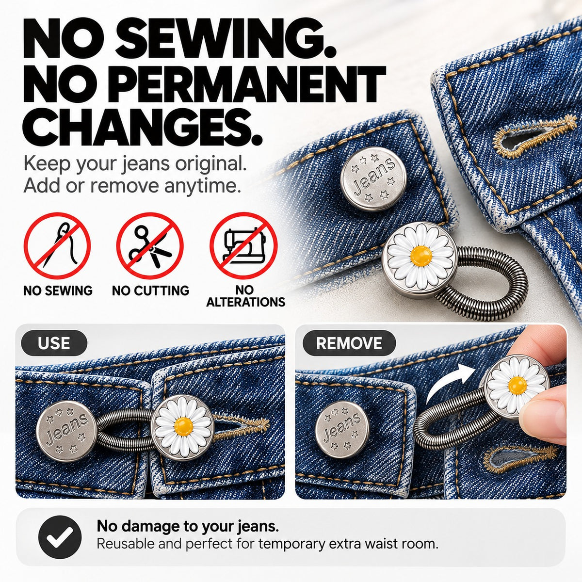 Adjustable Spring Waist Extender Buttons