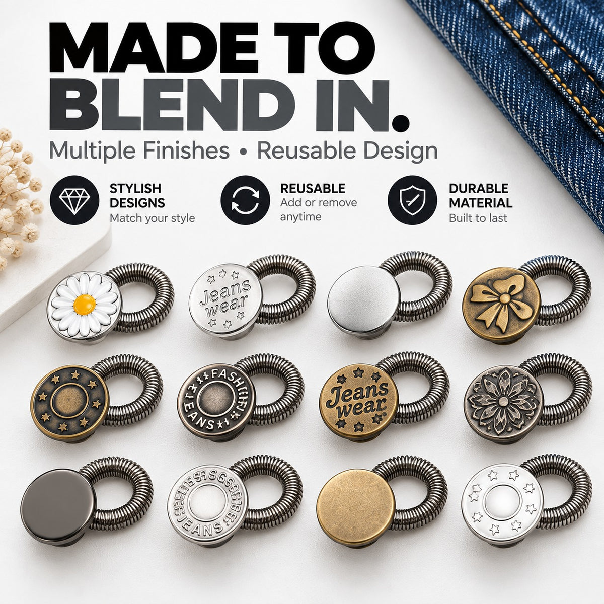 Adjustable Spring Waist Extender Buttons