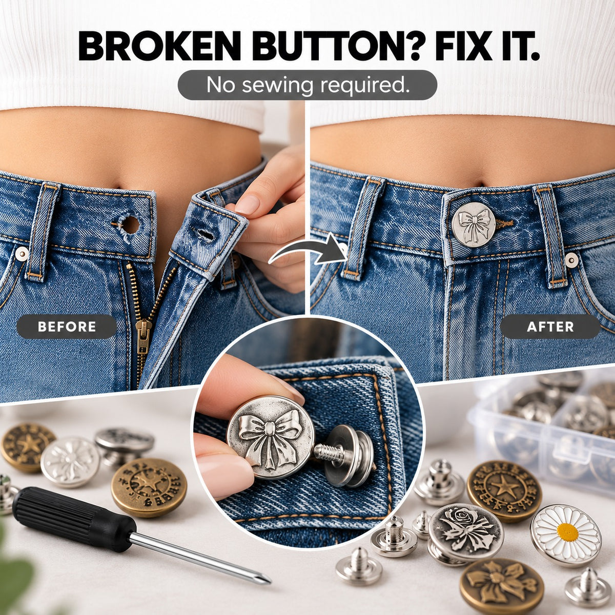 No-Sew Jeans Button Kit