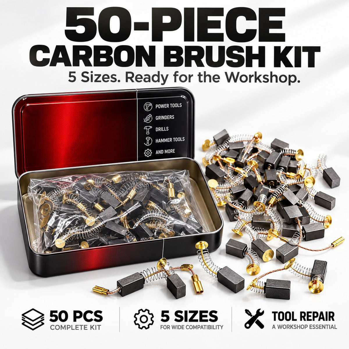 50-Piece Carbon Brush Assortment Kit