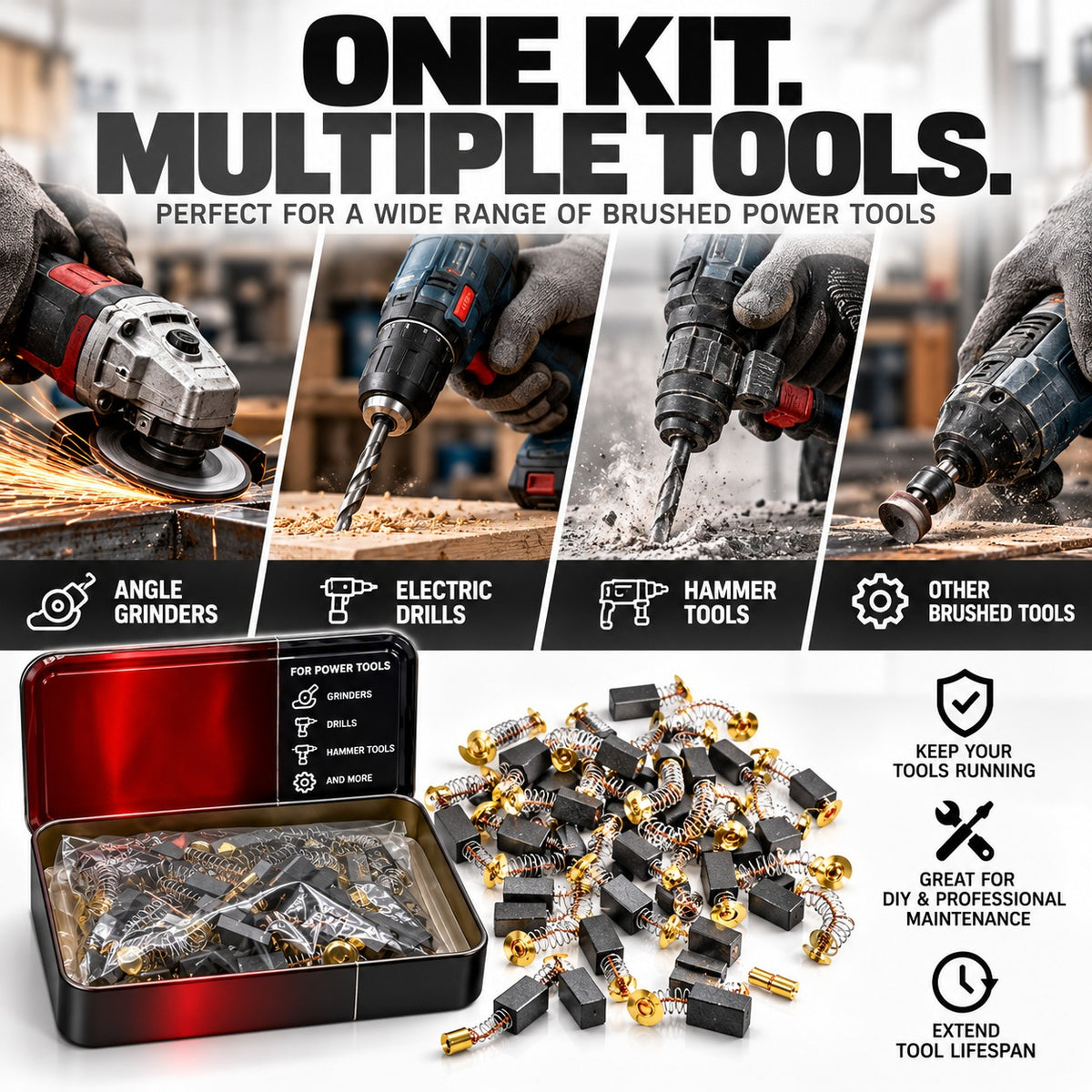 50-Piece Carbon Brush Assortment Kit